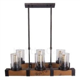 6 Light Vintage Wooden Lustr Industrial Wind Loft Wood Lineární závěsné osvětlení