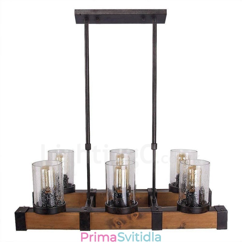 6 Light Vintage Wooden Lustr Industrial Wind Loft Wood Lineární závěsné osvětlení