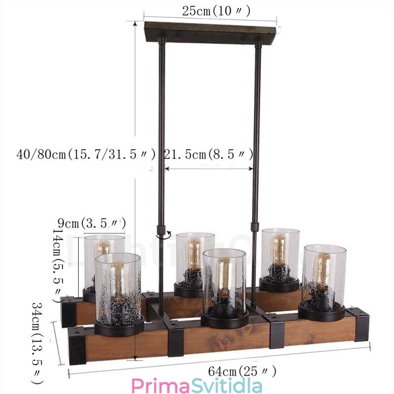 6 Light Vintage Wooden Lustr Industrial Wind Loft Wood Lineární závěsné osvětlení
