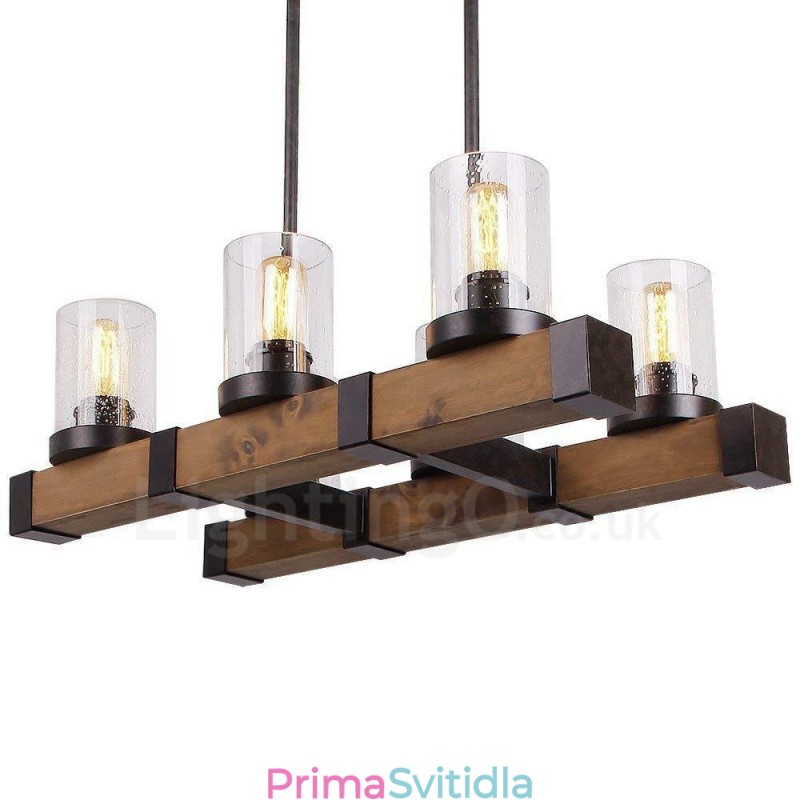 6 Light Vintage Wooden Lustr Industrial Wind Loft Wood Lineární závěsné osvětlení