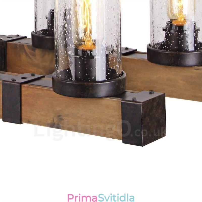 6 Light Vintage Wooden Lustr Industrial Wind Loft Wood Lineární závěsné osvětlení