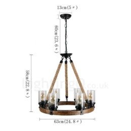 6 Light Ring Vintage dřevěný lustr Průmyslové Wind Loft Wood Lineární závěsné osvětlení