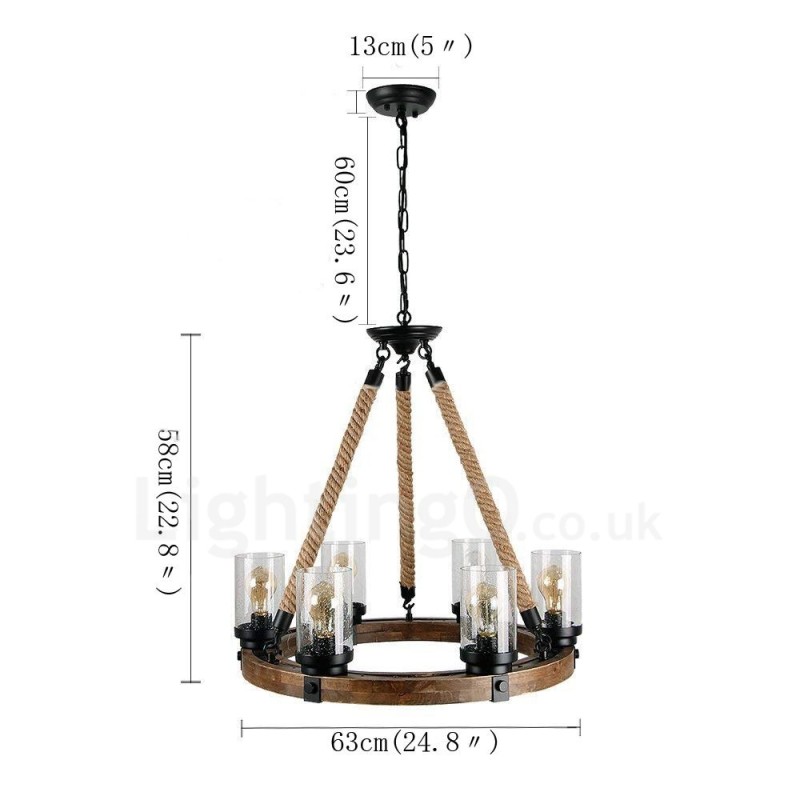 6 Light Ring Vintage dřevěný lustr Průmyslové Wind Loft Wood Lineární závěsné osvětlení