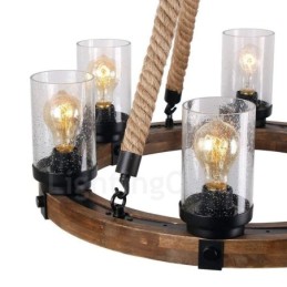 6 Light Ring Vintage dřevěný lustr Průmyslové Wind Loft Wood Lineární závěsné osvětlení