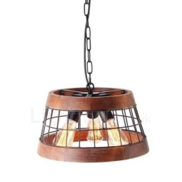 3 Light Ring Vintage dřevěný lustr Průmyslové Wind Loft Wood Lineární závěsné osvětlení
