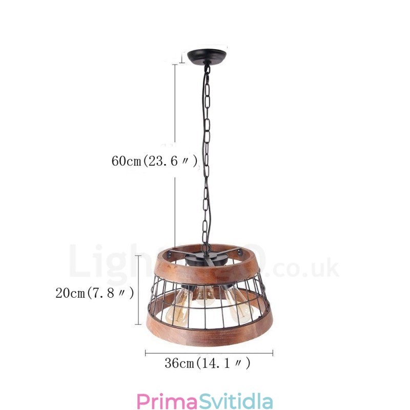 3 Light Ring Vintage dřevěný lustr Průmyslové Wind Loft Wood Lineární závěsné osvětlení