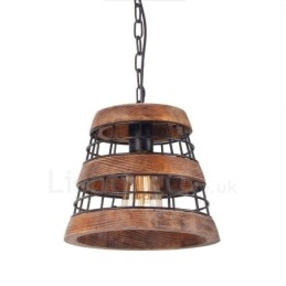 1 Light Ring Vintage dřevěný lustr Průmyslové Wind Loft Wood Lineární závěsné osvětlení