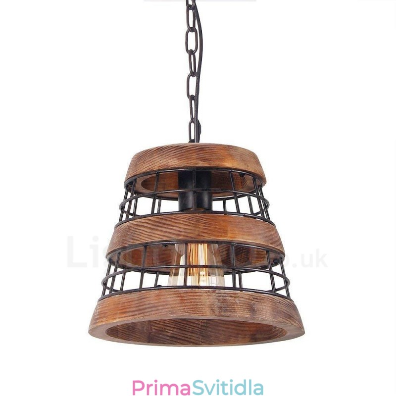 1 Light Ring Vintage dřevěný lustr Průmyslové Wind Loft Wood Lineární závěsné osvětlení