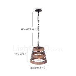 1 Light Ring Vintage dřevěný lustr Průmyslové Wind Loft Wood Lineární závěsné osvětlení