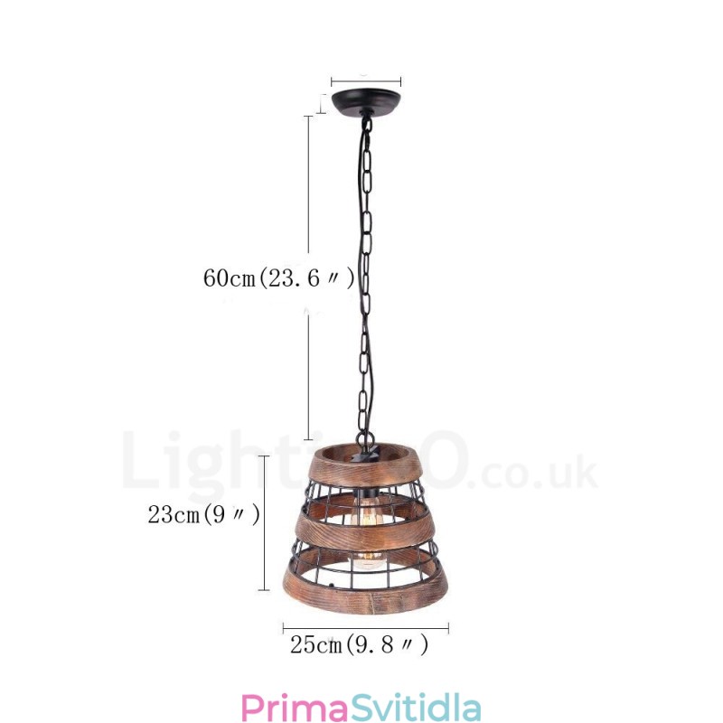 1 Light Ring Vintage dřevěný lustr Průmyslové Wind Loft Wood Lineární závěsné osvětlení