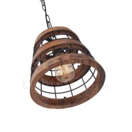 1 Light Ring Vintage dřevěný lustr Průmyslové Wind Loft Wood Lineární závěsné osvětlení