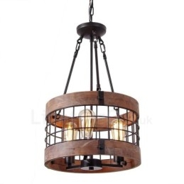 3 Light Drum Vintage dřevěný lustr Industrial Wind Loft Wood Lineární závěsné osvětlení