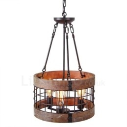 3 Light Drum Vintage dřevěný lustr Industrial Wind Loft Wood Lineární závěsné osvětlení