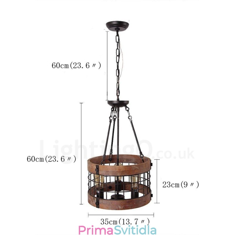 3 Light Drum Vintage dřevěný lustr Industrial Wind Loft Wood Lineární závěsné osvětlení