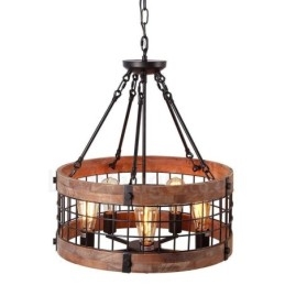 5 Light Drum Vintage dřevěný lustr Průmyslové Wind Loft Wood Lineární závěsné osvětlení