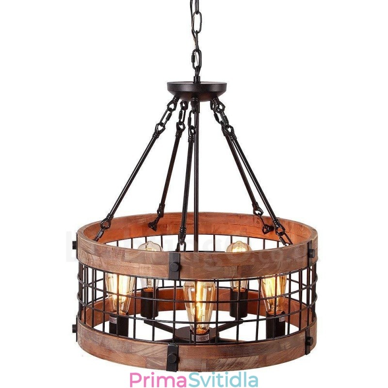 5 Light Drum Vintage dřevěný lustr Průmyslové Wind Loft Wood Lineární závěsné osvětlení
