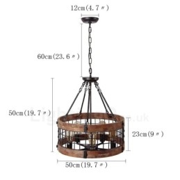 5 Light Drum Vintage dřevěný lustr Průmyslové Wind Loft Wood Lineární závěsné osvětlení