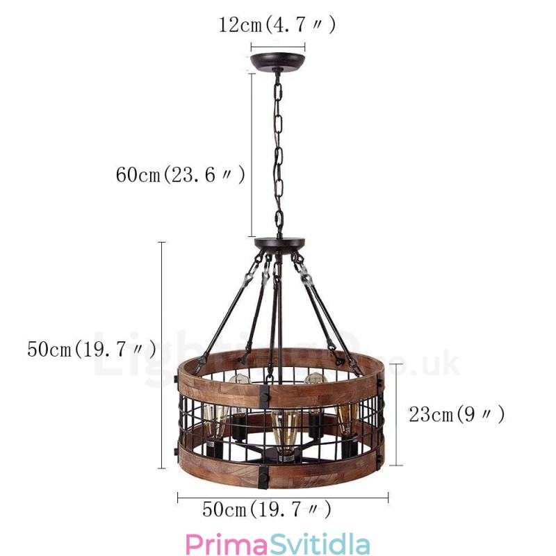 5 Light Drum Vintage dřevěný lustr Průmyslové Wind Loft Wood Lineární závěsné osvětlení