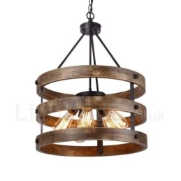 5 Light Drum Vintage dřevěný lustr Průmyslové Wind Loft Wood Lineární závěsné osvětlení