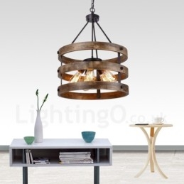 5 Light Drum Vintage dřevěný lustr Průmyslové Wind Loft Wood Lineární závěsné osvětlení