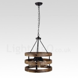 5 Light Drum Vintage dřevěný lustr Průmyslové Wind Loft Wood Lineární závěsné osvětlení