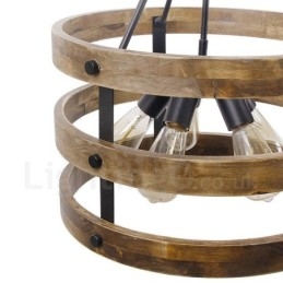 5 Light Drum Vintage dřevěný lustr Průmyslové Wind Loft Wood Lineární závěsné osvětlení
