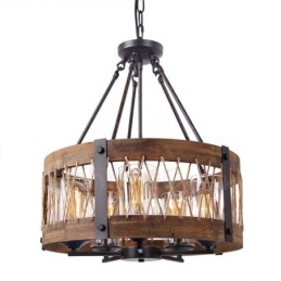5 Light Drum Vintage dřevěný lustr Průmyslové Wind Loft Wood Lineární závěsné osvětlení