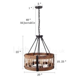 5 Light Drum Vintage dřevěný lustr Průmyslové Wind Loft Wood Lineární závěsné osvětlení