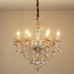 Elegantní křišťálový lustr se svíčkou 6 světlé koňakové barvy