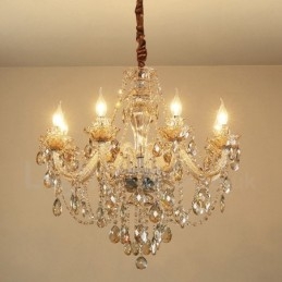 Elegantní křišťálový lustr se svíčkou 8 světlé koňakové barvy
