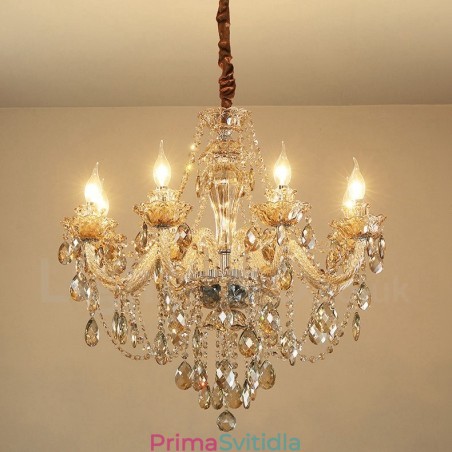 Elegantní křišťálový lustr se svíčkou 8 světlé koňakové barvy Elegantní křišťálový lustr se svíčkou 8 světlé koňakové barvy