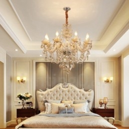 Elegantní křišťálový lustr se svíčkou 8 světlé koňakové barvy