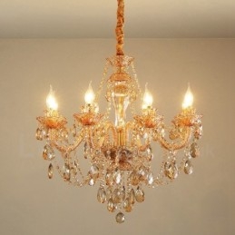 8 Světle jantarově zlatý elegantní křišťálový lustr se svíčkou