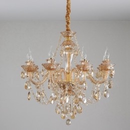8 Světle jantarově zlatý elegantní křišťálový lustr se svíčkou