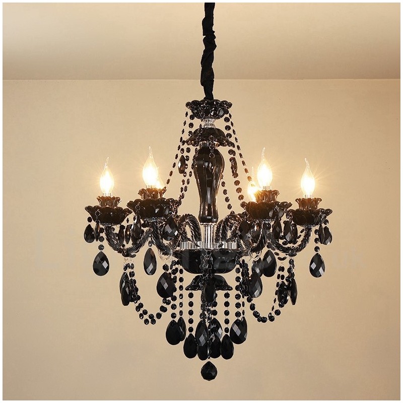 6 Světle černý elegantní křišťálový svíčkový lustr