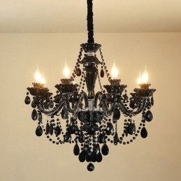 8 Světle černý elegantní křišťálový svíčkový lustr