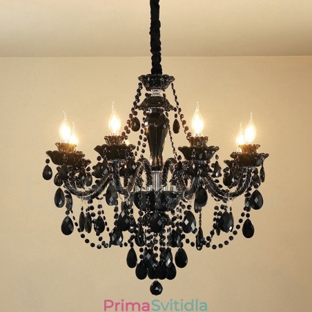 8 Světle černý elegantní křišťálový svíčkový lustr 8 Světle černý elegantní křišťálový svíčkový lustr