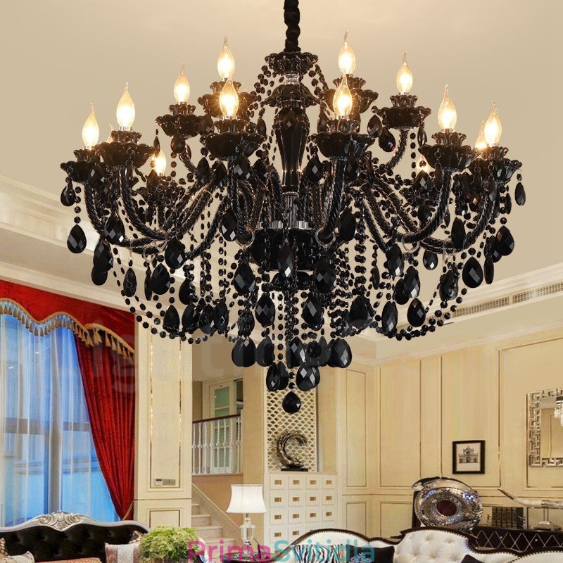 18 (12+6) Světle černý elegantní křišťálový svíčkový lustr