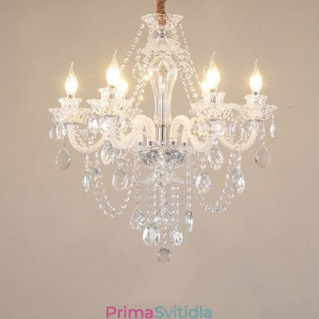 6 Světle čirý křišťálový svíčkový lustr Speciální design s bílými rameny 6 Světle čirý křišťálový svíčkový lustr Speciální design s bílými rameny