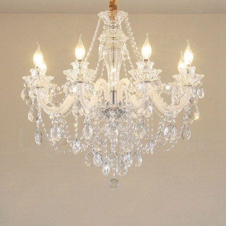 8 Light Clear Crystal Candle White Arm lustr 8 Light Clear Crystal Candle White Arm lustr