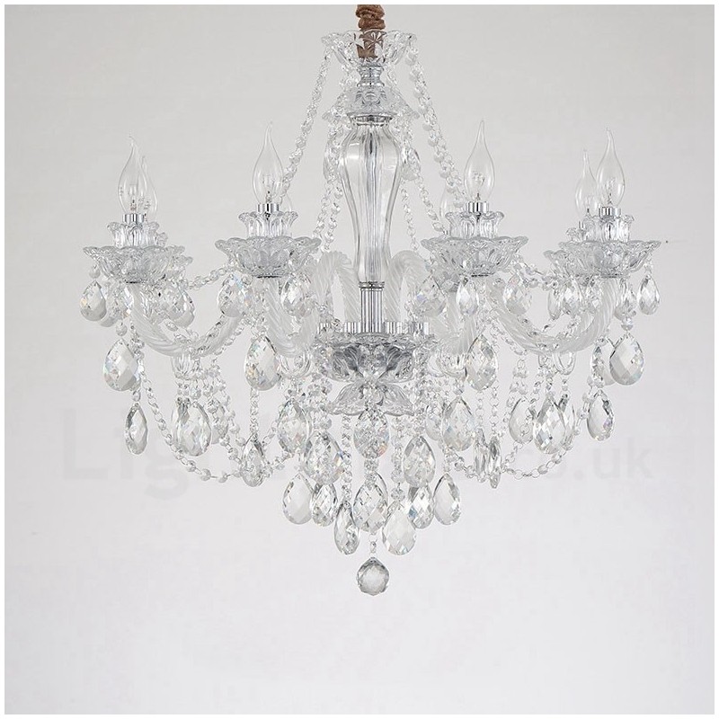 8 Light Clear Crystal Candle White Arm lustr