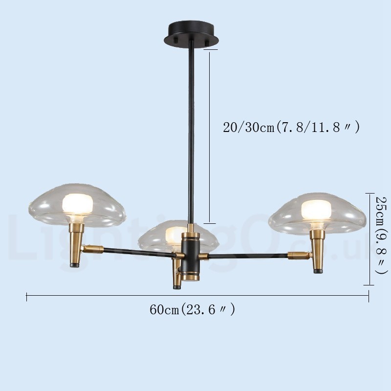 3 Light Mini Style Uplight Galvanicky lakovaný lustr se skleněnými stínidly