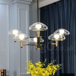 6 Light Uplight Galvanicky lakovaný lustr se skleněnými stínidly