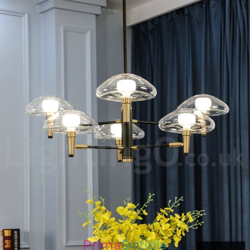 6 Light Uplight Galvanicky lakovaný lustr se skleněnými stínidly