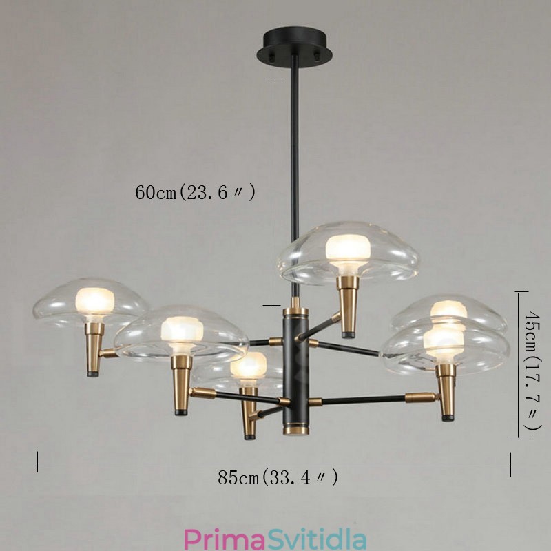 6 Light Uplight Galvanicky lakovaný lustr se skleněnými stínidly