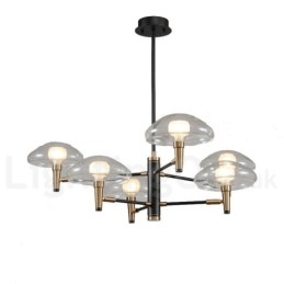 6 Light Uplight Galvanicky lakovaný lustr se skleněnými stínidly