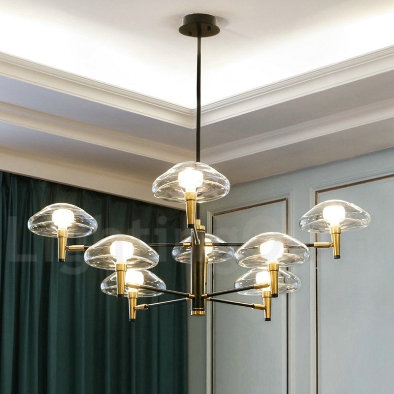 8 Light Uplight Galvanicky lakovaný lustr se skleněnými stínidly
