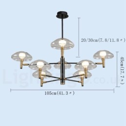 8 Light Uplight Galvanicky lakovaný lustr se skleněnými stínidly