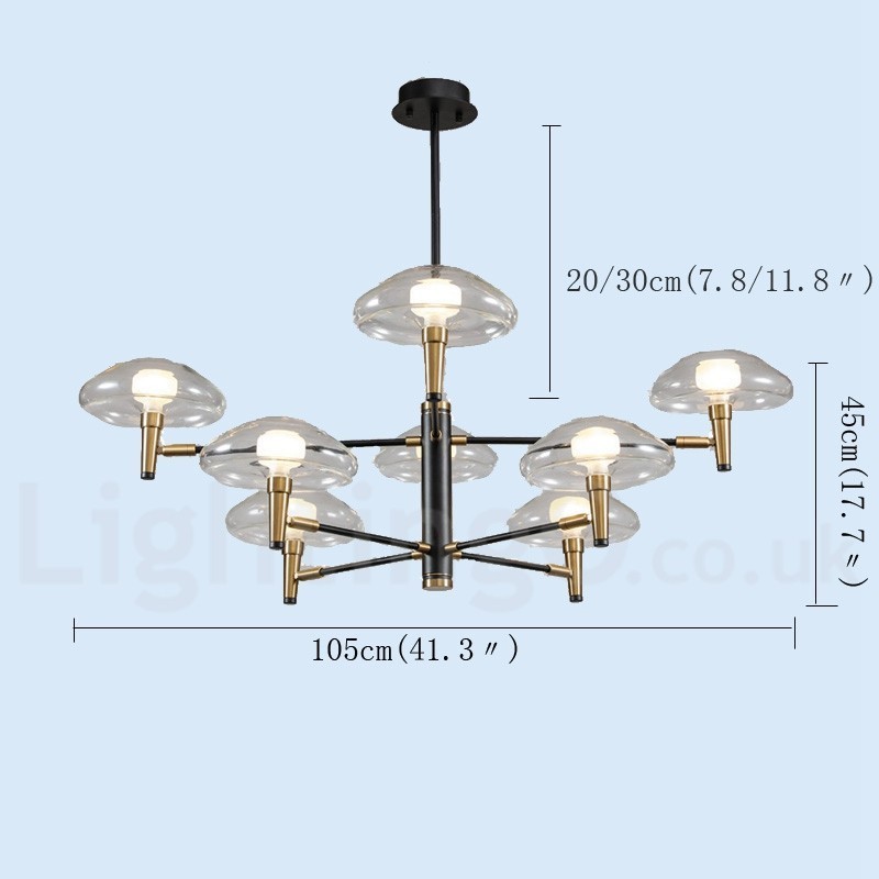 8 Light Uplight Galvanicky lakovaný lustr se skleněnými stínidly