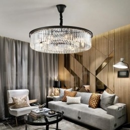 Postmoderní luxusní kulatý křišťálový závěsný lustr K9 Výstavní síň